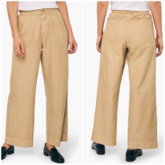 Faherty Marin High Waist Wide Leg Linen Canvas Pants Beige Safari Sz 2 NWOT - Picture 1 of 9